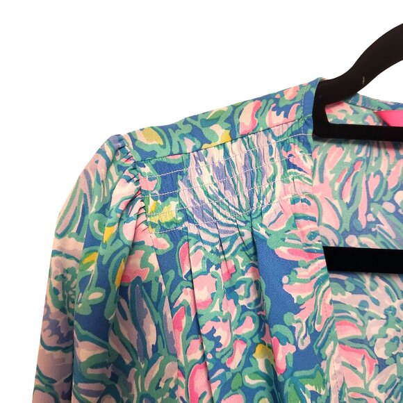 Lilly Pulitzer Blue Pink Cristiana Wrap Style Mini Dress Size 4 Full Bloom - Picture 4 of 10